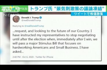 景気刺激策“凍結”トランプ氏ツイートでNYダウ急落(2020年10月7日)