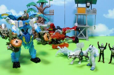 氷のパンチさくれつ！マイナソーにおそわれたキシリュウオーディメボルケーノをヨクリュウオーパキガルーが助けちゃうぞ～♪