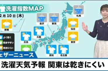 洗濯天気予報　関東はどんよりで乾きにくい