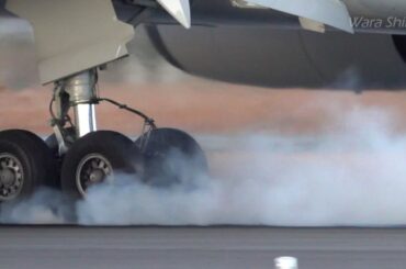 伊丹空港着陸 車輪接地の瞬間 ランディングギヤ 32L滑走路 B737 B767 B787 DHC-8 CRJ-702 Itami  landing wheel grounding moment