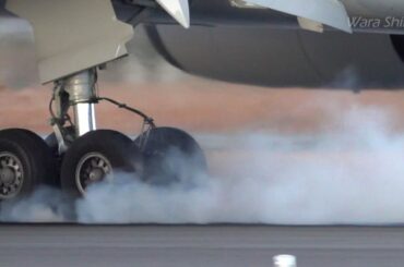 伊丹空港着陸 車輪接地の瞬間 ランディングギヤ 32L滑走路 B737 B767 B787 DHC-8 CRJ-702 Itami  landing wheel grounding moment