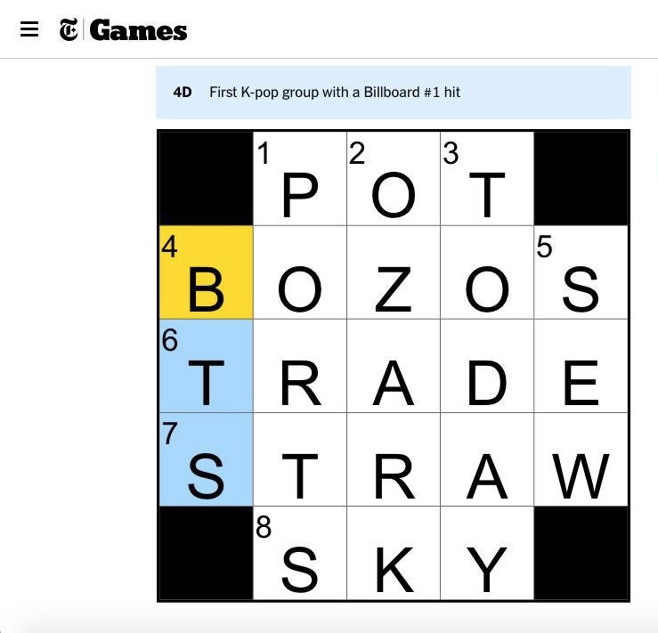 201218 BTS On The New York Times Daily Mini Crossword TKHUNT 201218 BTS On The New York Times Daily Mini Crossword TKHUNT