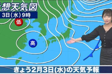 きょう2月3日(水)の天気予報　関東などは冬晴れ　日本海側は雪