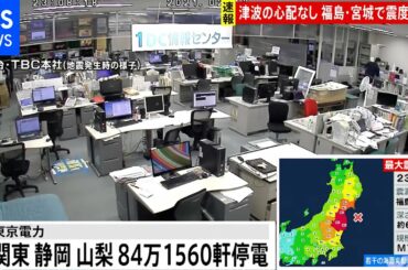 地震発生時、TBC本社（仙台）の様子【福島・宮城南部で震度６強】