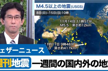 【週刊地震情報】（ 2020.11.15）沖縄で震度2が2回発生　震度3以上は7日(土)以降なし