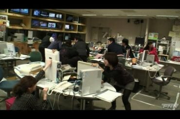 地震発生時 福島テレビ報道フロア
