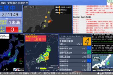 【緊急地震速報】千葉県北東部 最大震度4 2020.05.04 22:07頃発生