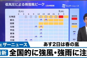 あす2日は春の嵐　全国的に強風・強雨に注意