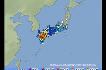熊本地震一週間分の震源と震度（気象庁・地震情報）