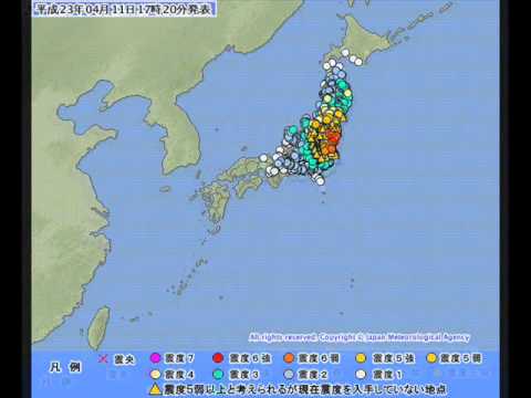 東北地方太平洋沖地震(全国地震発生分布図)2011/04/11 東北地方太平洋沖地震(全国地震発生分布図)2011/04/11