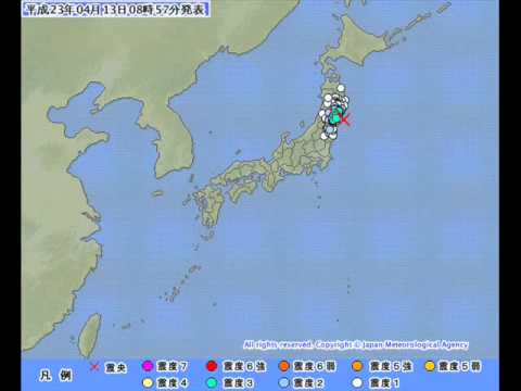 東北地方太平洋沖地震(全国地震発生分布図)2011/04/13 東北地方太平洋沖地震(全国地震発生分布図)2011/04/13