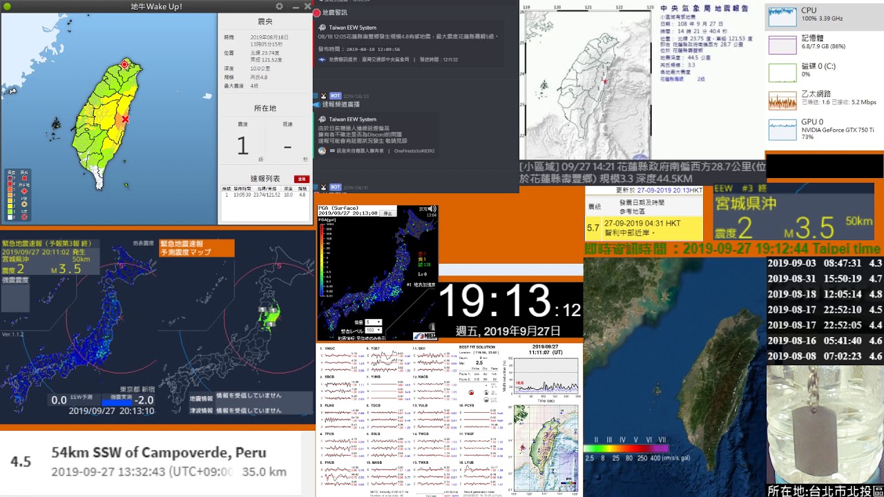 [日本地震速報]2019/09/27宮城県沖 M4.0 震度2