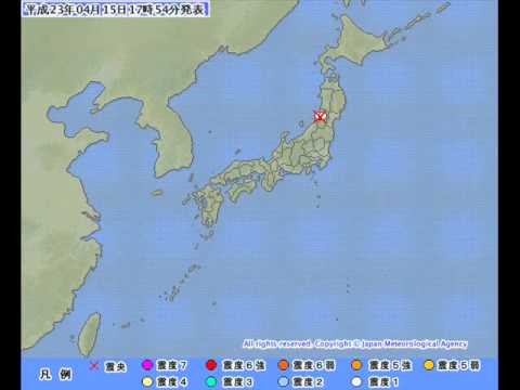 東北地方太平洋沖地震(全国地震発生分布図)2011/04/15 東北地方太平洋沖地震(全国地震発生分布図)2011/04/15