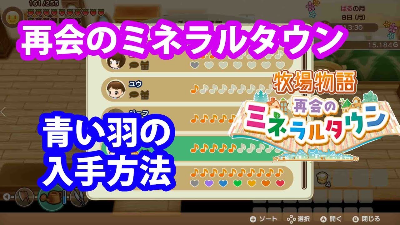 青い羽の入手方法について！【牧場物語再会のミネラルタウン】