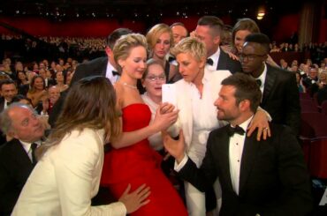 Ellen DeGeneres takes a selfie at the Oscars
