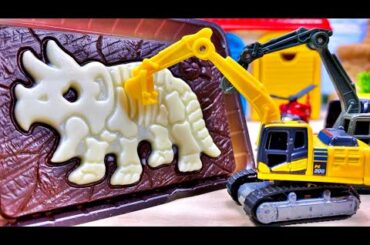キャラパキ 発掘恐竜チョコをショベルカーくん達といっしょに開封 ステゴサウルスの化石チョコレートを発掘しよう！Dinosaur chocolate