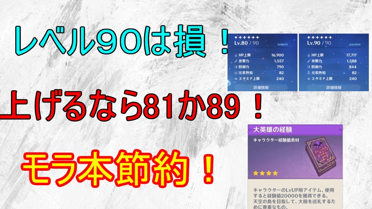 【原神】レベル90まで上げるのは損!上げても80か89まで!モラ節約!【攻略解説】【ゆっくり実況】 【原神】レベル90まで上げるのは損!上げても80か89まで!モラ節約!【攻略解説】【ゆっくり実況】
