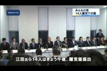 みんなの党　江田前幹事長ら14人離党、新党結成へ