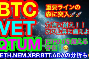 【仮想通貨 BTC.ETH.NEM.XRP.QTUM.BTT.VET.ADA】ビットコインの調整は一服😊重要なラインは守られている👍QTUM&VETは強い展開❗️❗️BNBはここから更に2倍❗️❓