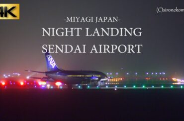 [4K]滑走路の夜景が美しい仙台空港 飛行機着陸映像 Night View of Sendai Airport in Japan|Plane spotting