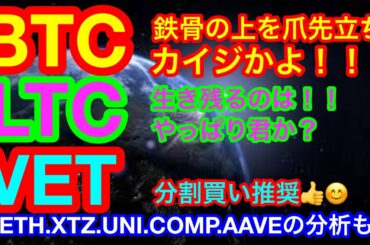 【仮想通貨 BTC.ETH.LTC.XTZ.UNI.COMP.AAVE.VET】ビットコインはギリギリのラインを推移中❗️ライトコインとビットコインキャッシュはなぜ上昇❓イーサリアムが強い👍😊