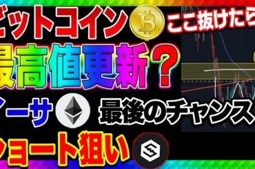 【仮想通貨】ビットコイン最後のチャンス！ここで上昇しなければ終了！イーサ爆益ショートポイントはここ！
