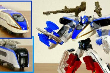 かがやきは超かっこいい！Z合体は強靭ボディー！新幹線変形ロボ シンカリオンZ E7かがやき & ザイライナー E353あずさ 変形組み立てシール貼りレビュー プラレール