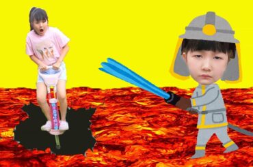 【寸劇】マグマが来た！床が溶岩！ Hello Kitty 消火器でラバを撃退しよう！ Escape to lava - はねまりチャンネル