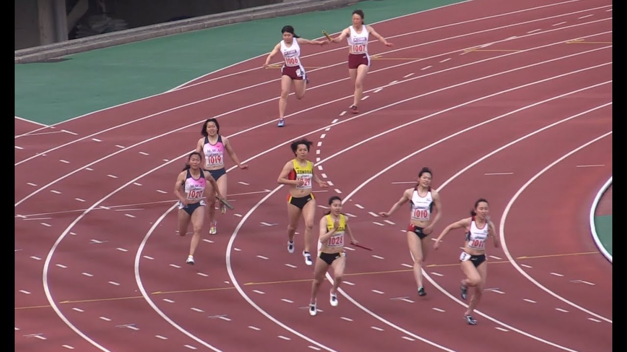 一般女子4×100mリレー決勝 (1着:甲南大) 兵庫リレーカーニバル 2019.4 大学生