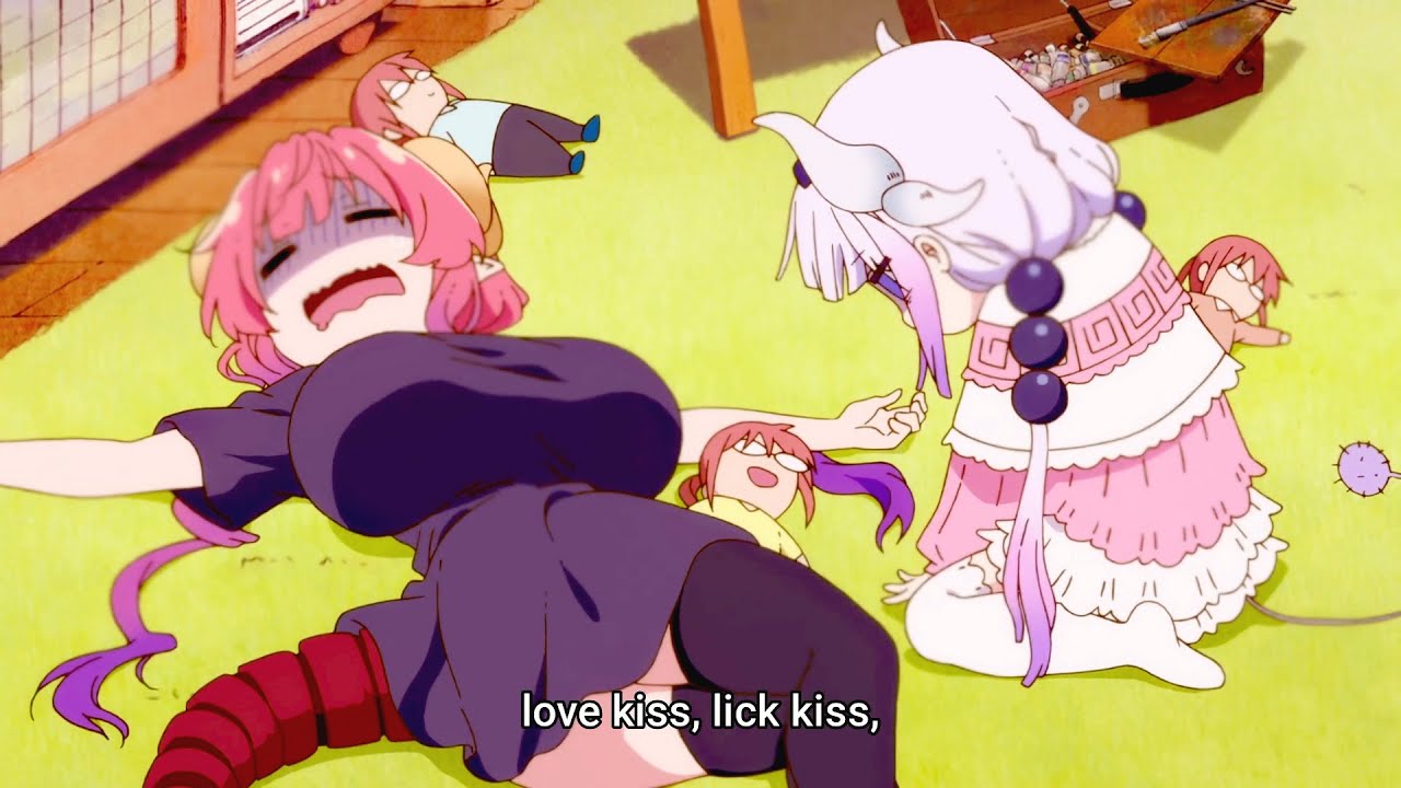 小林さんちのメイドラゴンs Ilulu and Kanna have to ask Kobayashi for help because of Tohru's scary hobby