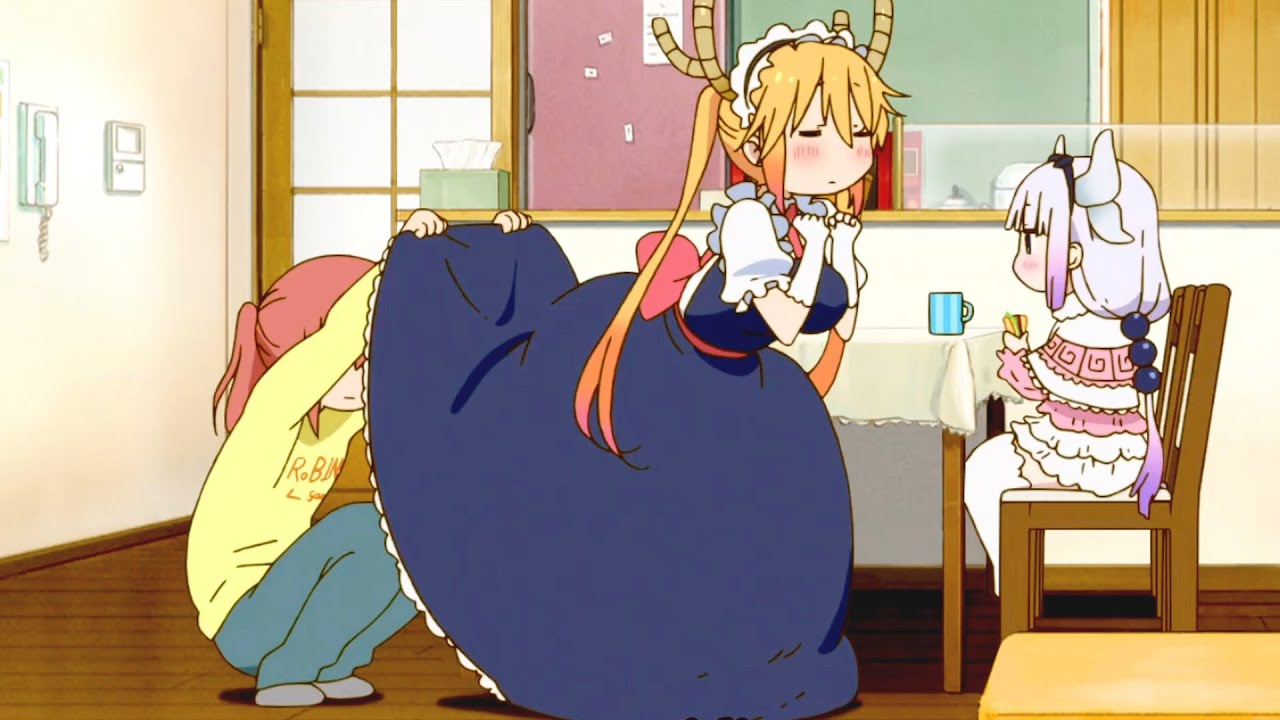 小林さんちのメイドラゴンs Kobayashi flipped Tohru's skirt to check. What does Tohru's tail meat taste like?