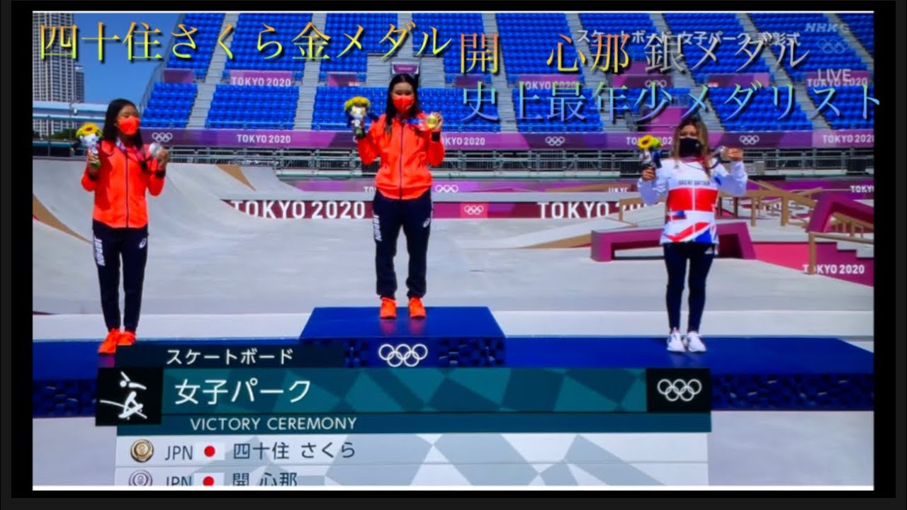 オリンピック スケボーパーク四十住さくら金メダル、開心那銀メダル史上最年少メダリスト!