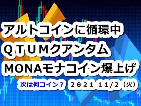 仮想通貨 アルトコインに循環中!? QTUMクアンタム一時40%爆上げ,MONAモナコインも続く!【11月2日】