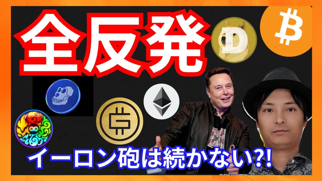 全反発でもイーロン砲は続かない?! 仮想通貨情報+BTC ETH STEPN(GMT) APE MV DOGE