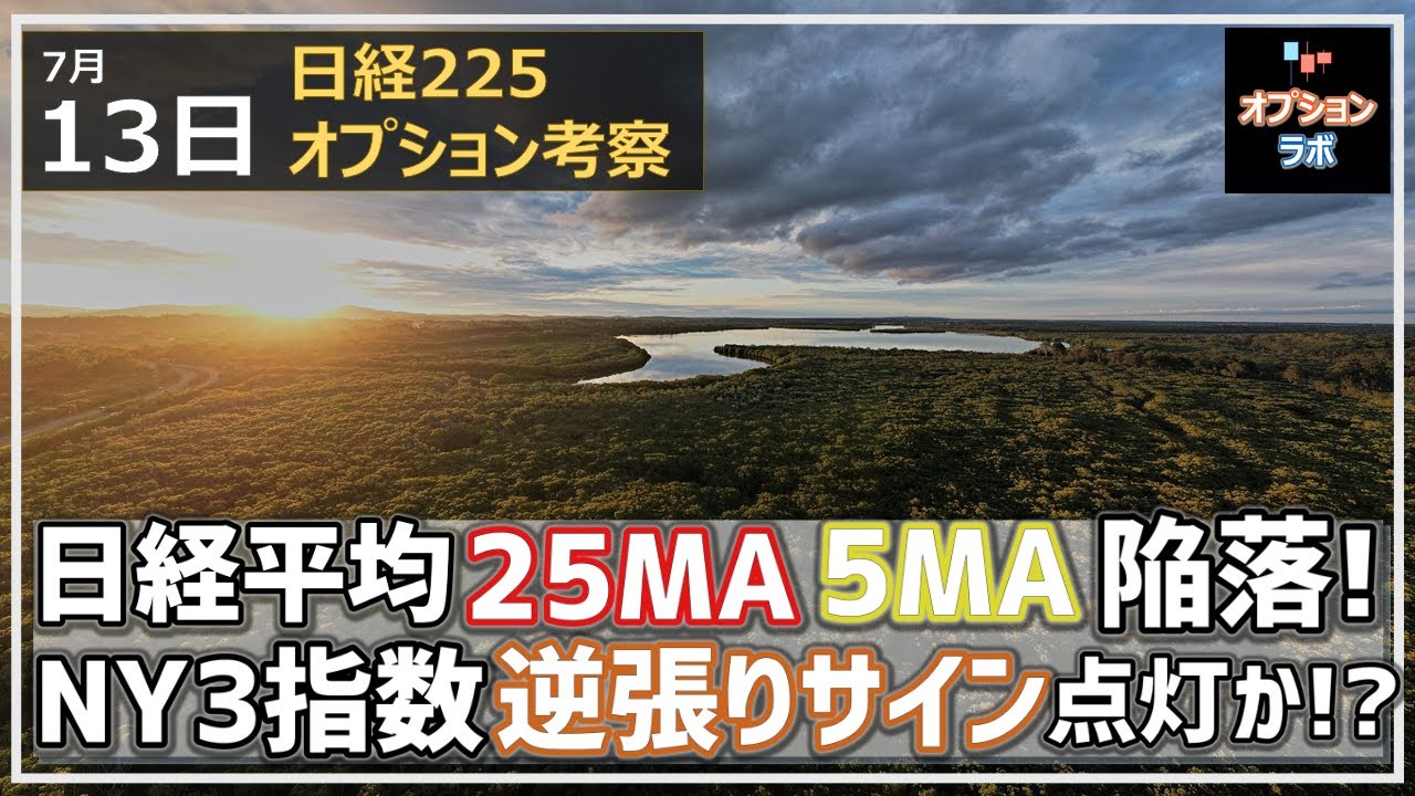 【日経225オプション考察】7/13 日経平均 25MAに続き5MAも共に陥落! NY3指数 逆張りサインが点灯か!?