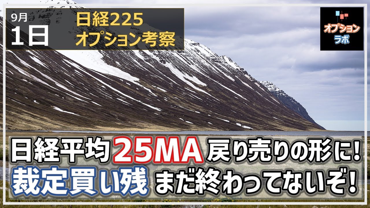 【日経225オプション考察】9/1 日経平均 25MAで戻り売りの形に! 裁定買い残の残高 まだ残ったままで安心するのは早い?