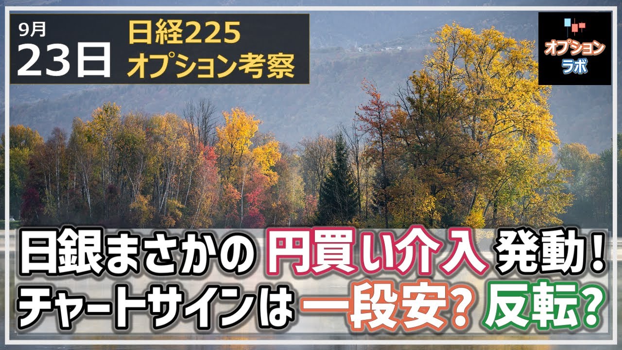 【日経225オプション考察】9/23 日銀がまさかの円買い介入発動! FOMC通過&円高誘導、チャートサインは一段安になる?それとも反転上昇?
