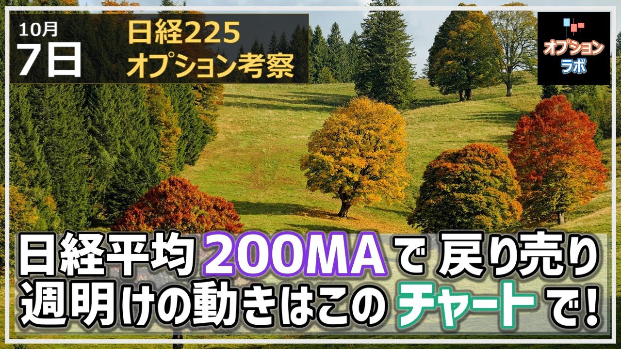 【日経225オプション考察】10/7 日経平均 200MAで一旦戻り売りの流れに! 週明けの動きはこのチャートでカバーせよ!