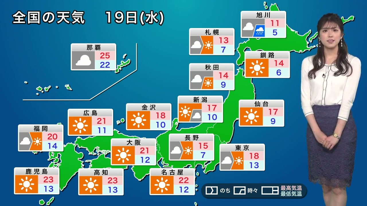 あす10月19日(水)の天気予報 Weather forecast for tomorrow, October 19 (Wed)