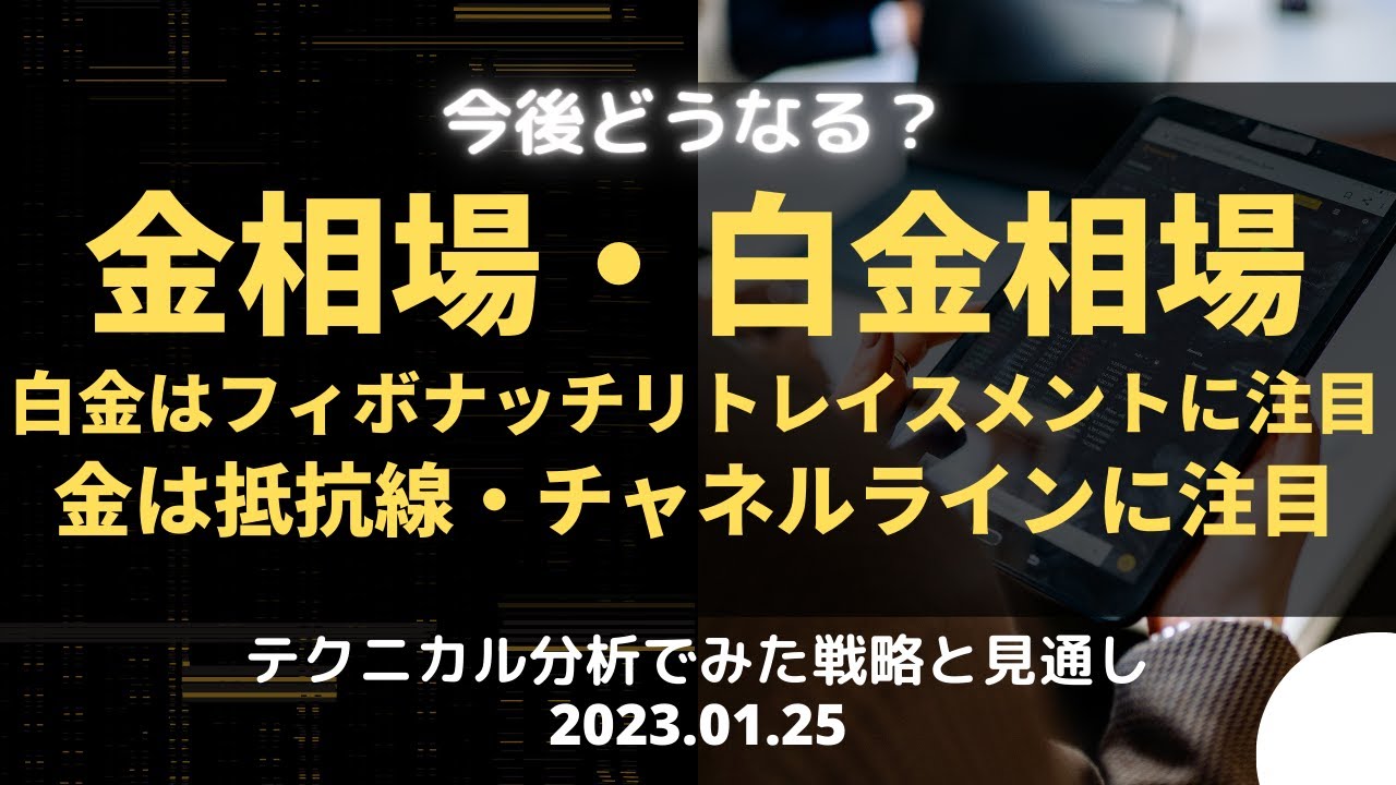 【金相場・白金相場】今後どうなる!? 白金はフィボナッチリトレイスメントに注目 金は抵抗線・チャネルラインに注目 テクニカル分析でみた見通しと戦略 1月25日(水)