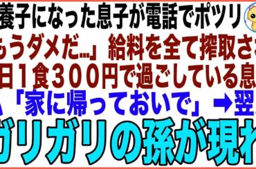 【スカッと】婿養子になった息子から電話「もうダメだ…」給料を全て搾取され、1日1食300円で過ごしている息子。私「もう帰っておいで」➡︎翌月、ガリガリの孫が現れ、その背後には…