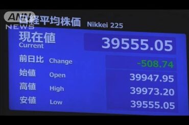 日経平均株価　一時500円超値下がり　先週末の米国市場の株価下落で(2024年7月22日)