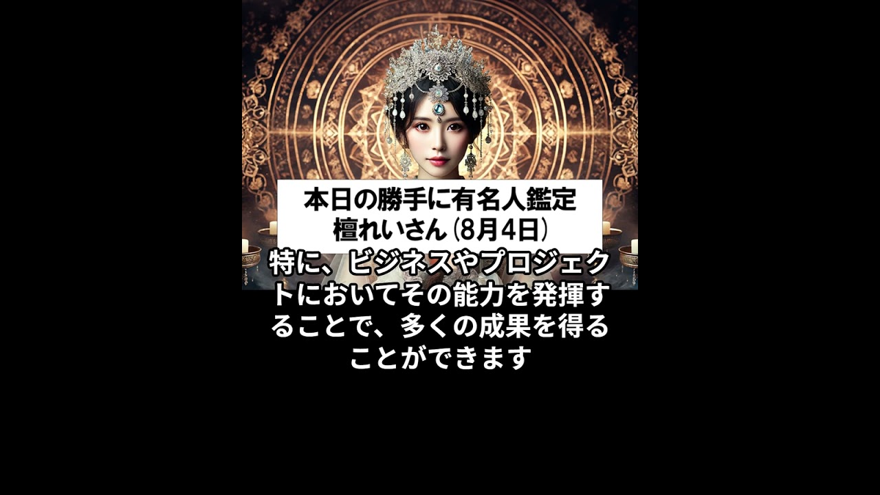 勝手に有名人占い鑑定！（8月4日生まれ、檀れいさん）