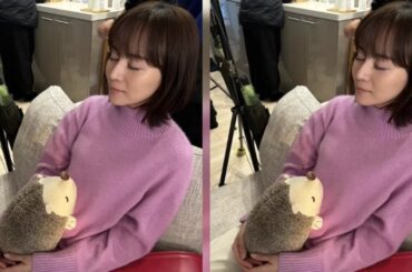 新着- 比嘉愛未、目を閉じても美しい！ハリネズミのぬいぐるみを優しく抱きしめる『新空港占拠』