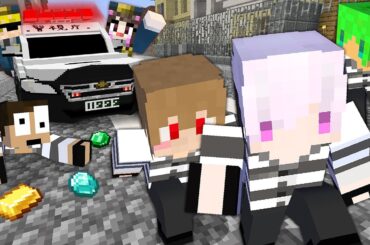 警察から逃げながらお金を盗み出せ【マインクラフト】【カラフルピーチ×ぷちひな×たま】