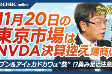 【11月20日(水)東京株式市場】日経平均株価は反落、エヌビディア決算前も日本株・半導体株は軟調／薄商いのなか先物主導／ウクライナ情勢の影響は／大型買収報道のセブン＆アイとカドカワは急伸／損保3社明暗