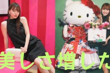 ミニ丈ドレスの山本舞香、お祝いに駆け付けたキティちゃんとの2ショット公開