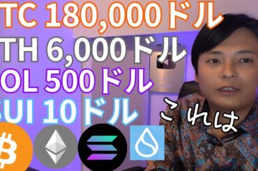 【重要】2025年に到達!?ビットコイン18万ドル(2,700万円) イーサリアム6,000ドル ソラナ500ドル SUI 10ドル