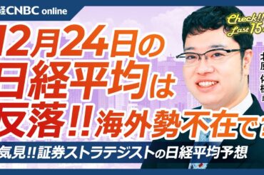 【12月24日(火)東京株式市場】日経平均株価は反落、海外勢不在で薄商い／日本株・ホンダ・日産自、経営統合へ協議：1.1兆円自社株買いも／ストラテジストの25年予想強気ばかり／高島屋決算後⇩年末消費は
