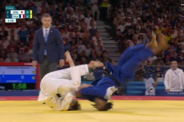 【柔道混合】伝家の宝刀 “巴投げ” 炸裂！角田夏実が一本勝ちで日本が金メダルへ王手！｜パリオリンピック 柔道混合団体決勝 日本 - フランス 女子52キロ級